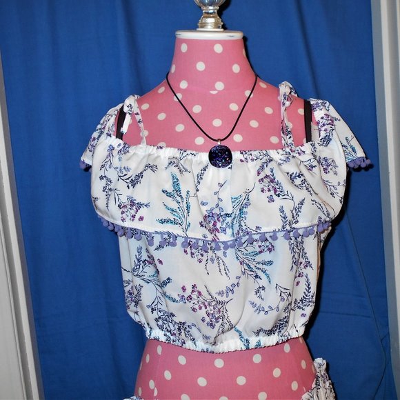 Adore Me Summer PJ Set Crop Top & Shorts (Large)   Purple/White - NWOT - Picture 3 of 7